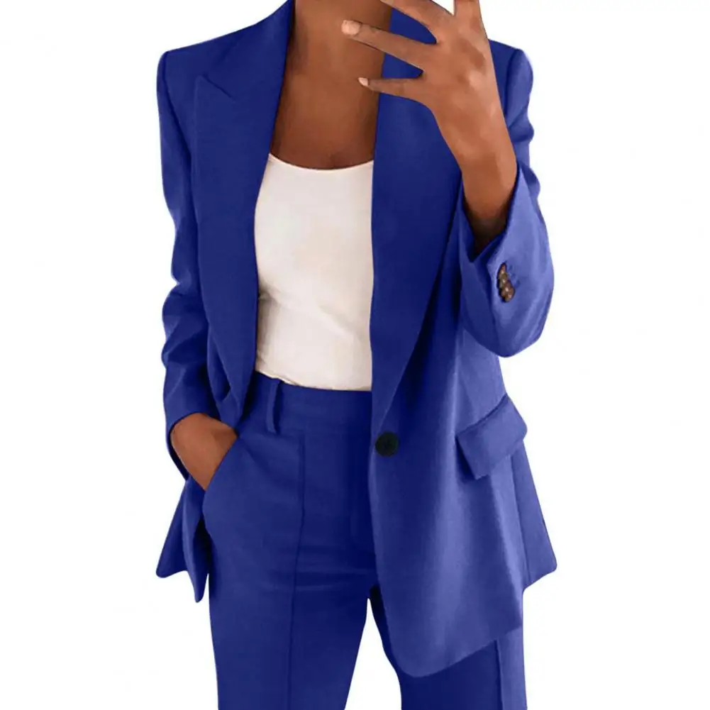 Solid Color Suit Summer Outfit Women Two Piece Business Outfit Notched Lapel Blazer Pants Suit Set Office for Professional