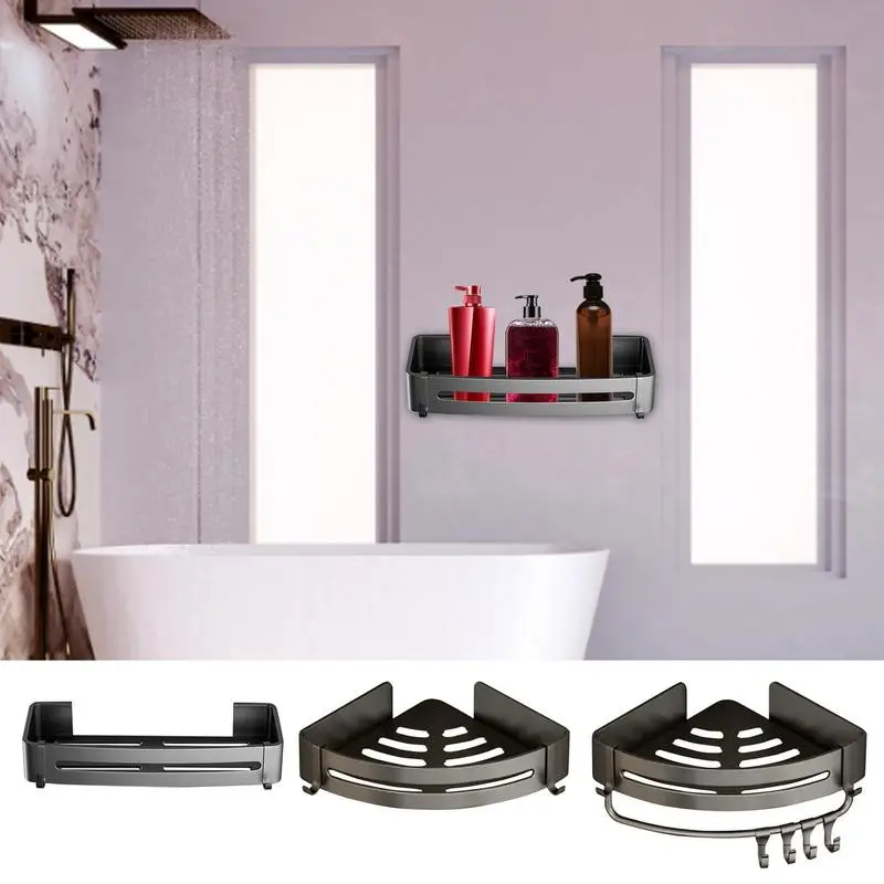 

Bathroom Corner Shelf Adhesive Shower Corner Basket With Hook Aluminum Shower Shelving Rustproof Storage For Organizer Bathroom