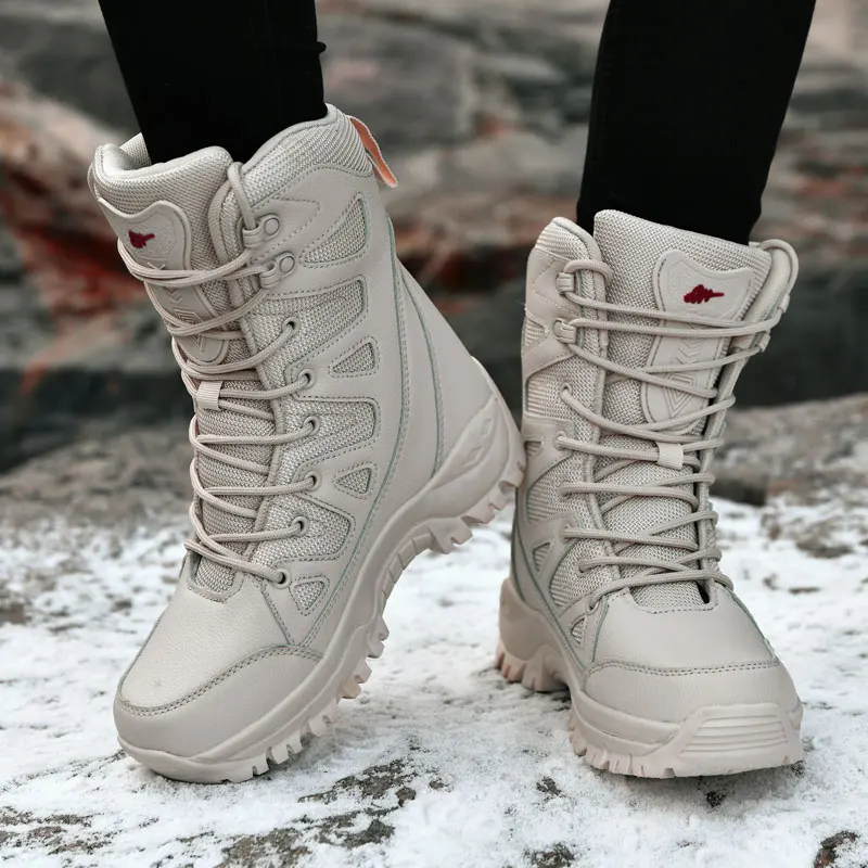 Women Waterproof Hiking Boots Leather Sneakers Super Warm Men Boots Outdoor Male Hiking Boots Work Shoes Big Size 46 Snow Boots