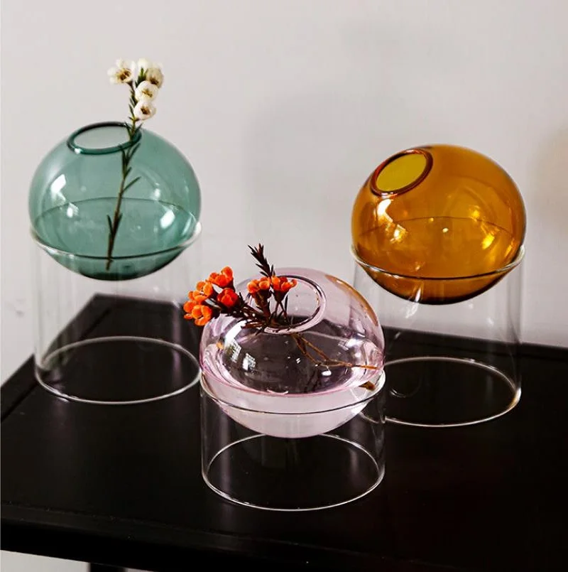 Mini Round Flower Vase Hydroponic Container Micro Landscape Glass Ecological Bottle Borosilicate Glass Bottle With Home Decorate