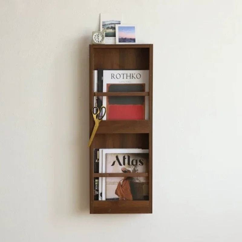 Modern Minimalist Wall Mounted Bookshelf, Solid Wood Magazine Rack for Living Room, Space-Saving Home Decor for Background Wall