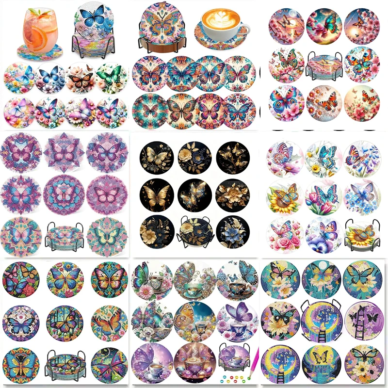 8 Pieces of Diamond Art Painting Coasters with Brackets, DIY Ocean Series Diamond Art Coasters, Suitable for Adults and Beginner
