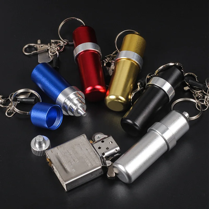 

Metal Fuel Canister Portable Canister with Keychain Mini Lighter Fuel Canister Travel Smoking Accessories Small Tool
