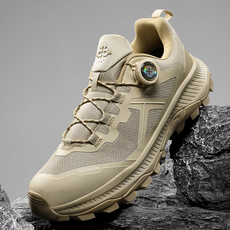 Men's Off-Road Running Shoes, Rotating Buckle Outdoor Hiking Climbing Sports Shoes for Trail Running & Mountain Travel
