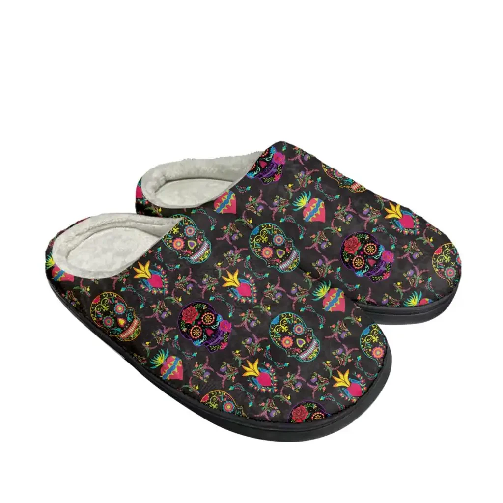 Retro Sugar Skull Floral Printed Home Cotton Slippers Mens Womens Plush Bedroom Casual Keep Warm Shoes Indoor Customized Shoe