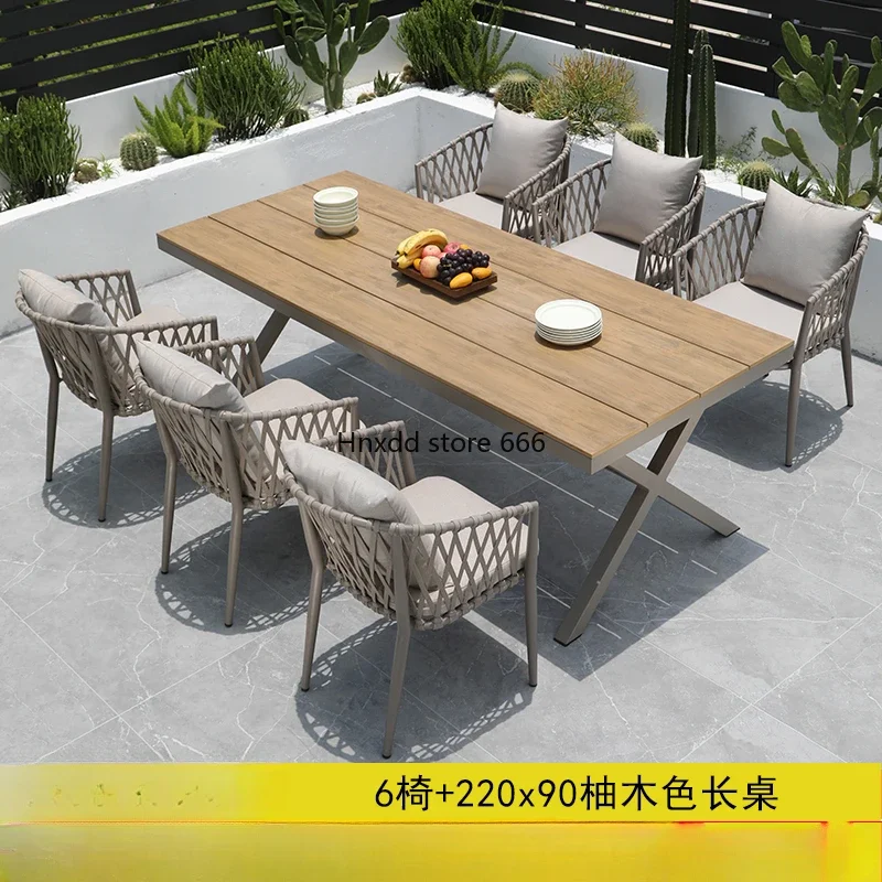 Leisure waterproof sunscreen plastic wood table garden outdoor aluminum alloy Nordic rattan tables and chairs