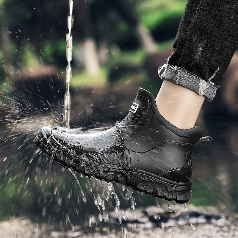 Men\'s Rain Boots Outdoor Casual Men Ankle Hiking Fishing Water Shoes Waterproof Work Boot Personality Non-slip Male Footwear