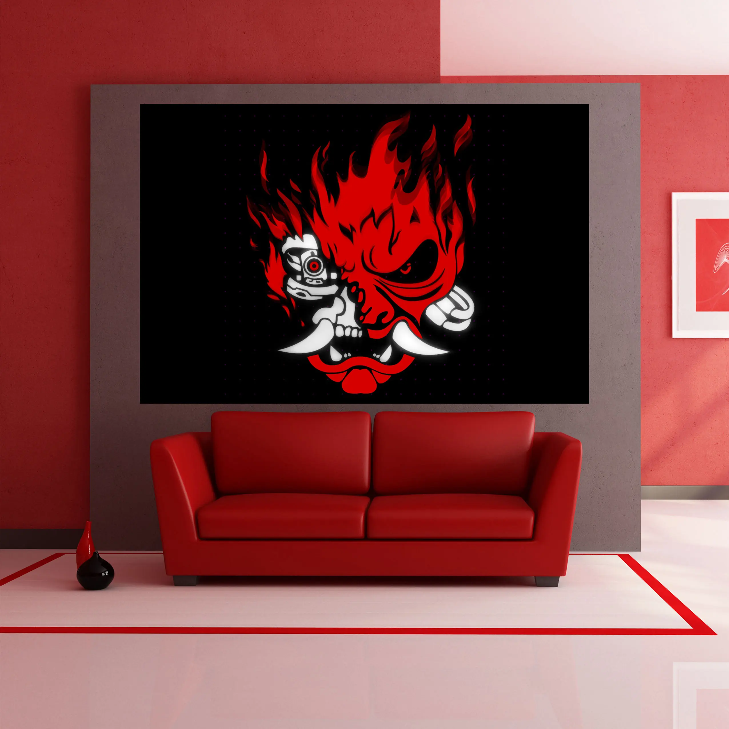 Samurai Cyberpunk Logo Printed Tapestry Black And Red Wall Hanging Carpet Home Decor Cool Bedroom Or Dorm Decoration