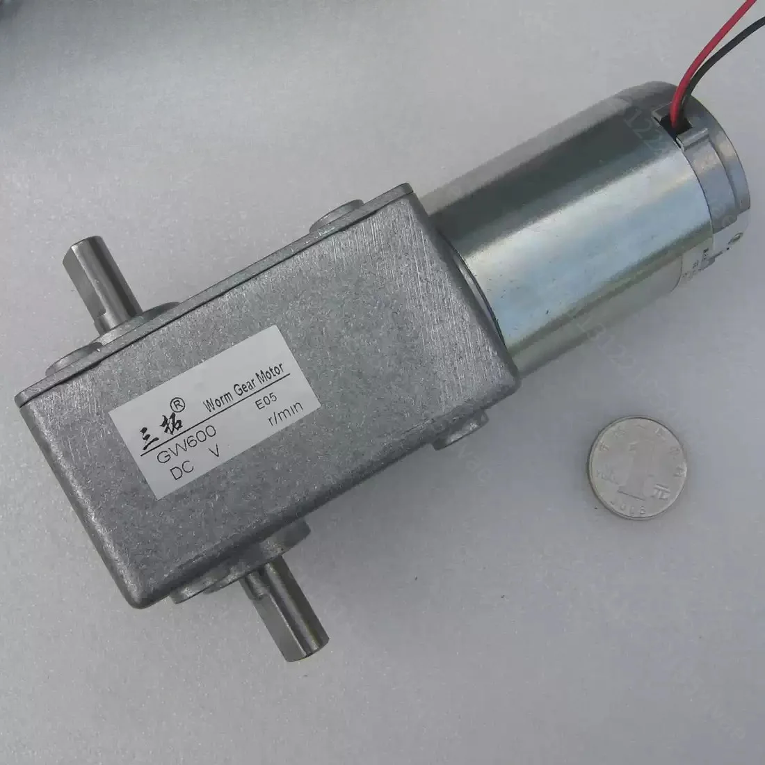 GW600 DC Worm Gear Motor, 12V 24V, 5-480RPM High Torque Dual Axis DC Reduction Motor