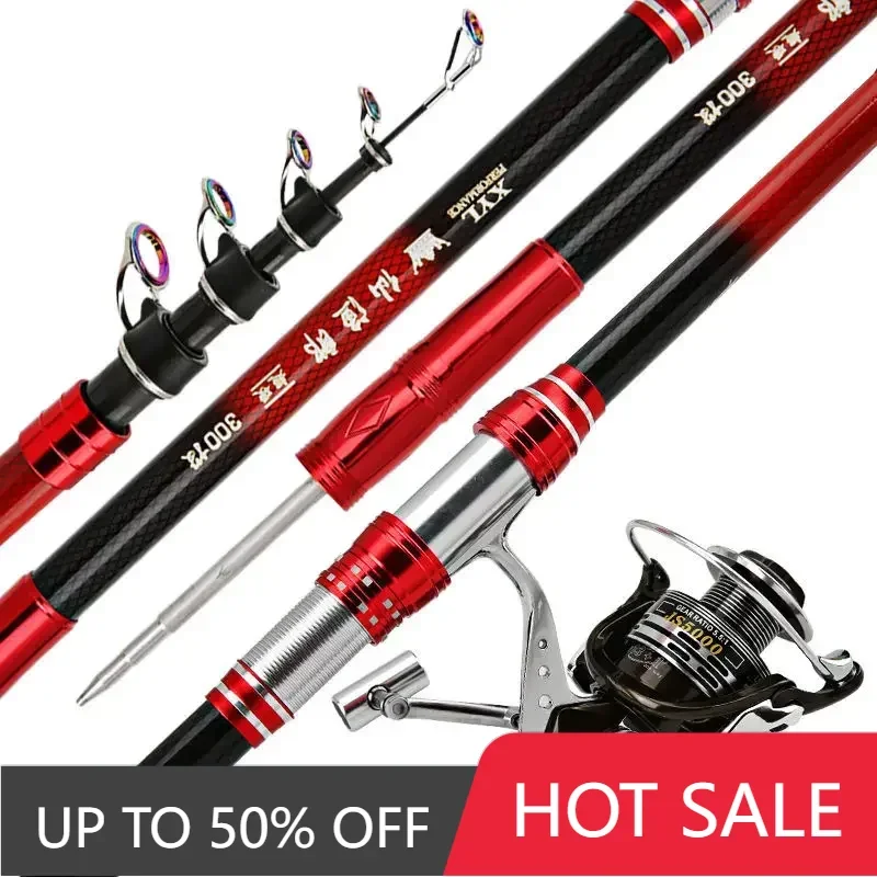 

2.1M-4.5M Best Telescopic Portable Rotary Fishing Rod Long shot CarbonTravel Sea Boat Rock Carp Fishing Gear move reel seat rod