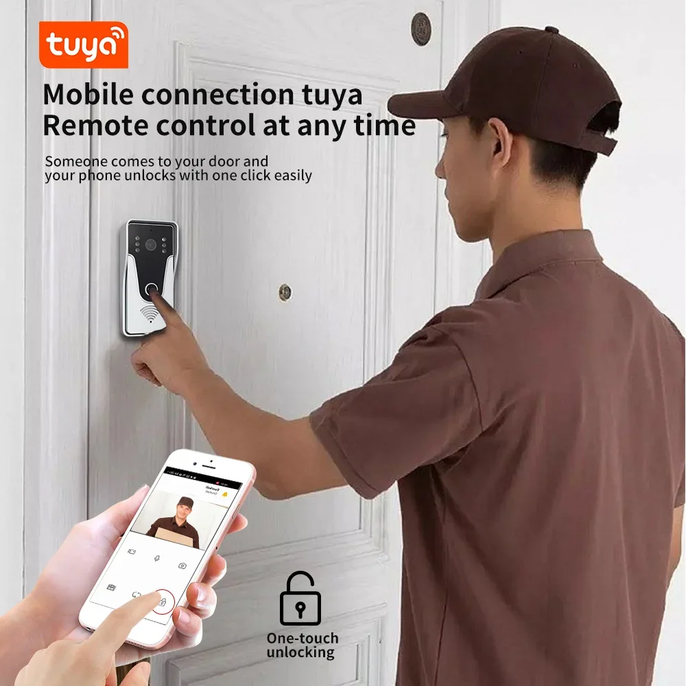 1080P Wifi  Smart Door Bell with 7 Inch Touch Screen for Villa Apartment, Tuya Intercom Kit with Mobile Unlock  Motion Detection