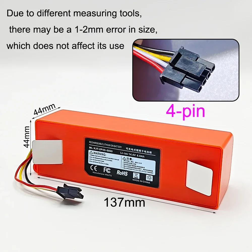 Batería de repuesto para aspiradora robótica Xiaomi Roborock S55 S60 S65 S50 S51 S5 1S 1ST MAX S6, 14,4 V, BRR-2P4S-6800S