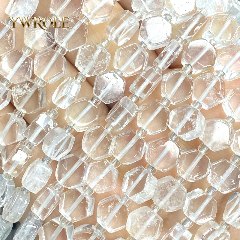 8-9mm Hexagon Natural Stone White Rock Crystal Loose Spacer Beads for Jewelry Making Diy Bracelets Charms Accessories 7.5''