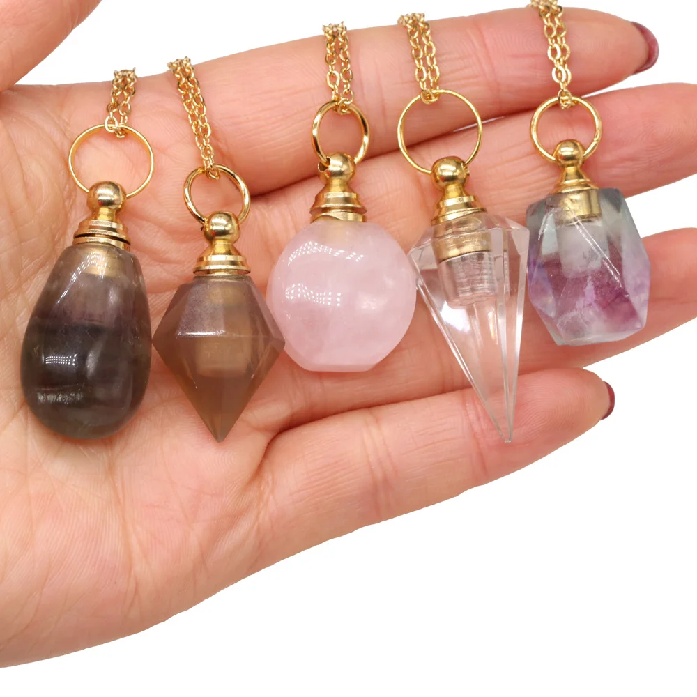 Natural Stone Essential oil diffuser Pendant Necklace Fashion Perfume Bottle Pendant Necklace Women Gift Length 60+5cm