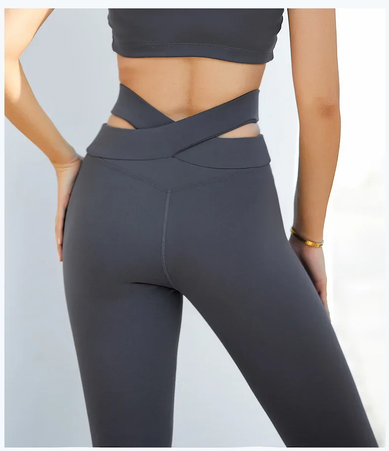 Hollow Out for Women, Brushed Nude Sports Tights, Fitness Running, New Fashion