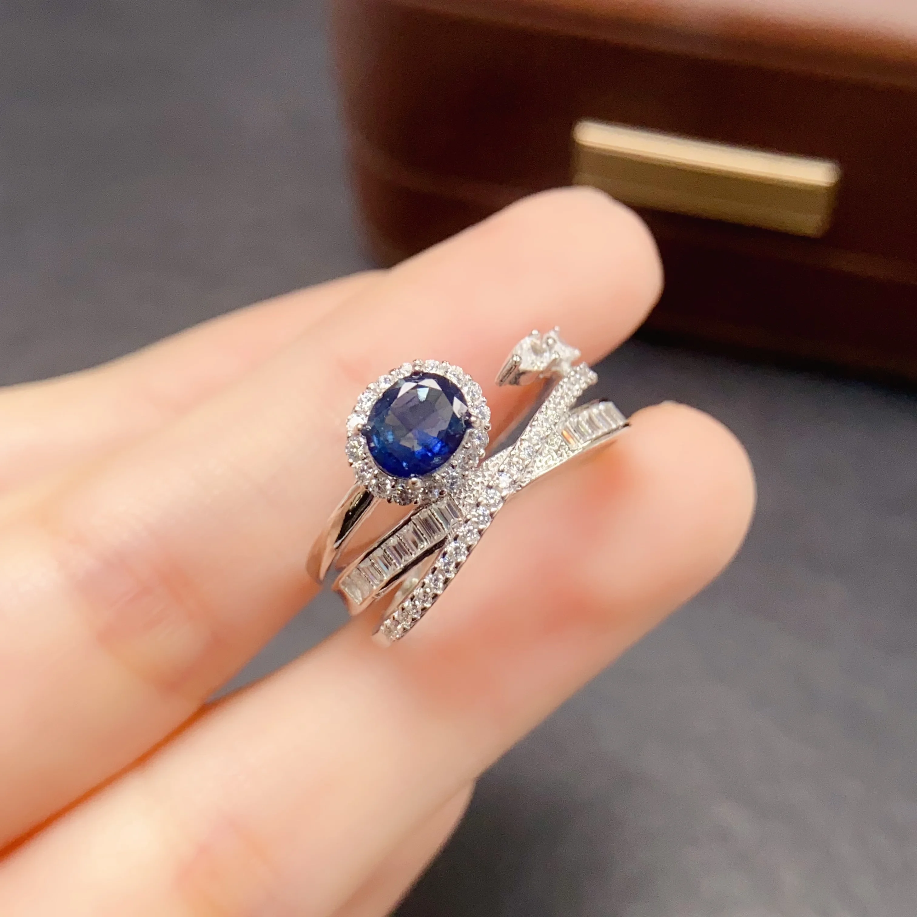 5*6mm Natural Sapphire Ring S925 Sterling Silver Certificate Fine Fashion Design Charm Weddings Jewelry for Women FS