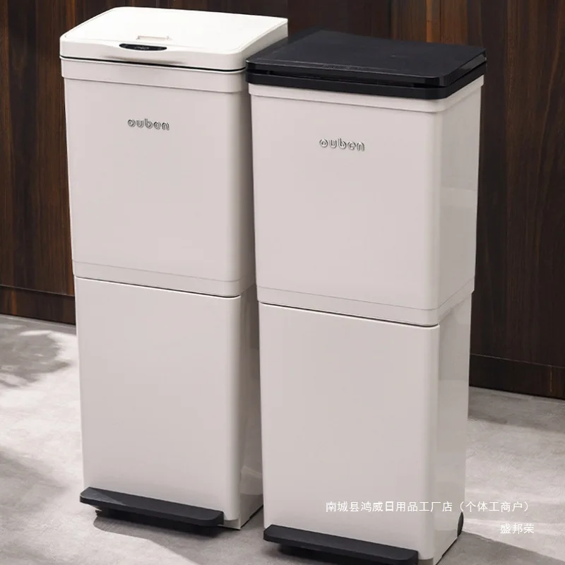 

Double-layer kitchen trash can household tall large capacity with wheels removable dry and wet separation garbage storage