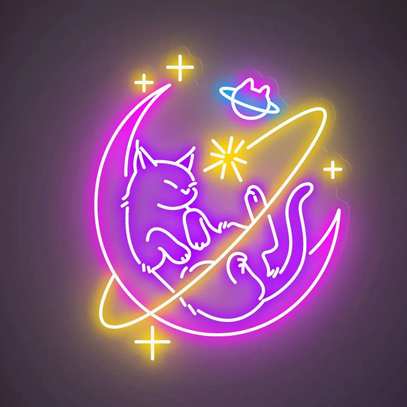 Cute Cat Led Neon Sign Bedroom Game Room Decor Animal Neon Light Kids Room Wall Decoration Cat Night Lights Kawaii Neon Signs