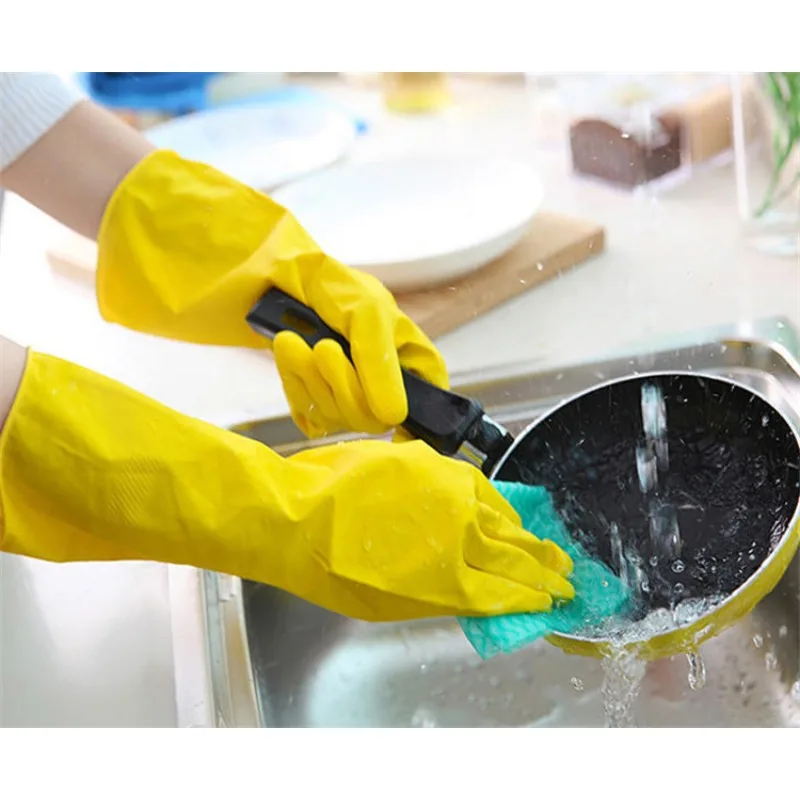 Yellow Rubber Gloves Wash Dishes Waterproof Latex Rubber Laundry Cleaning Cleaning Thick and Durable Kitchen Gloves