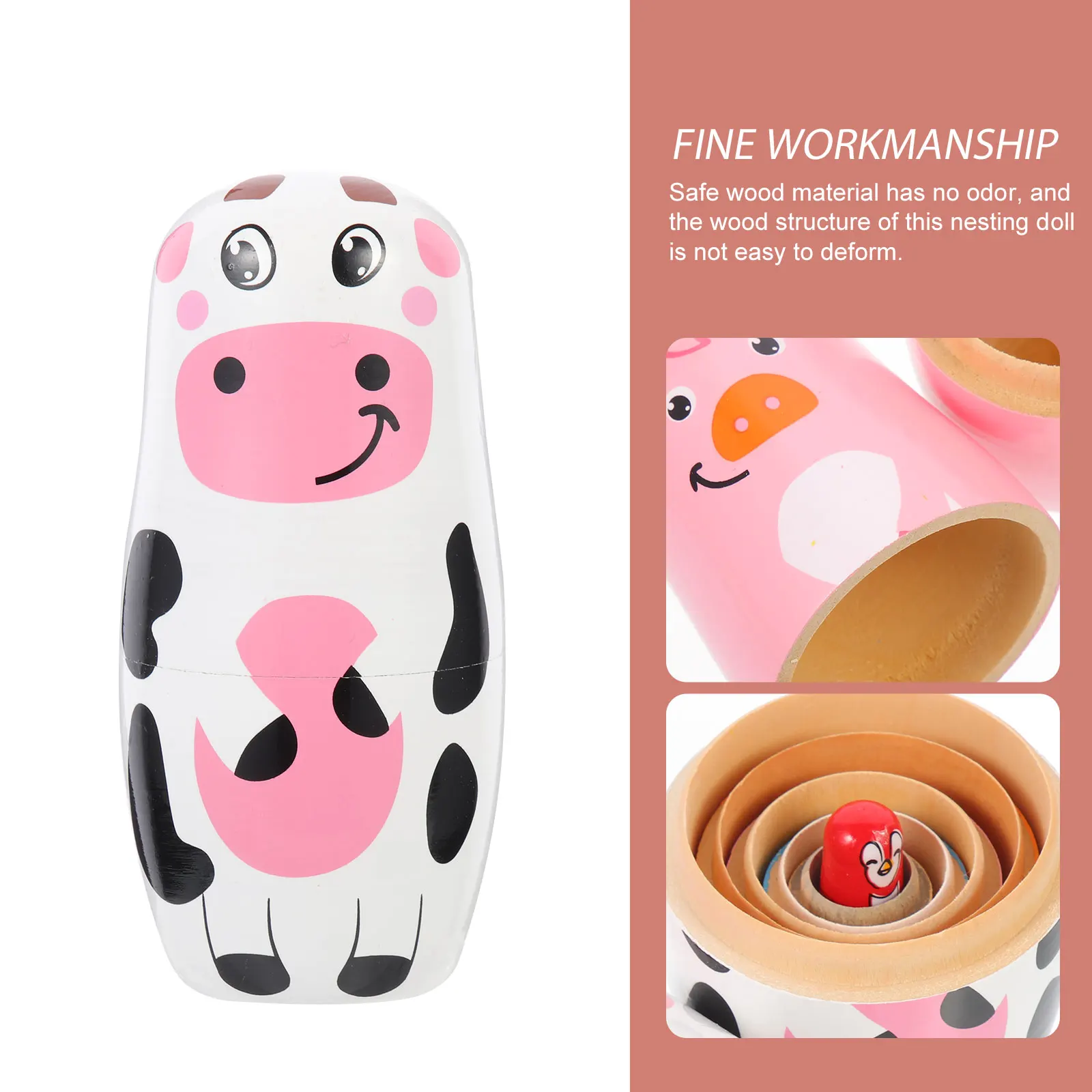 1 set 1 Set Animal Russian Ornaments Pattern Wooden Russian Nesting Kids Brain Development Home Decor Crafts Table Decoration