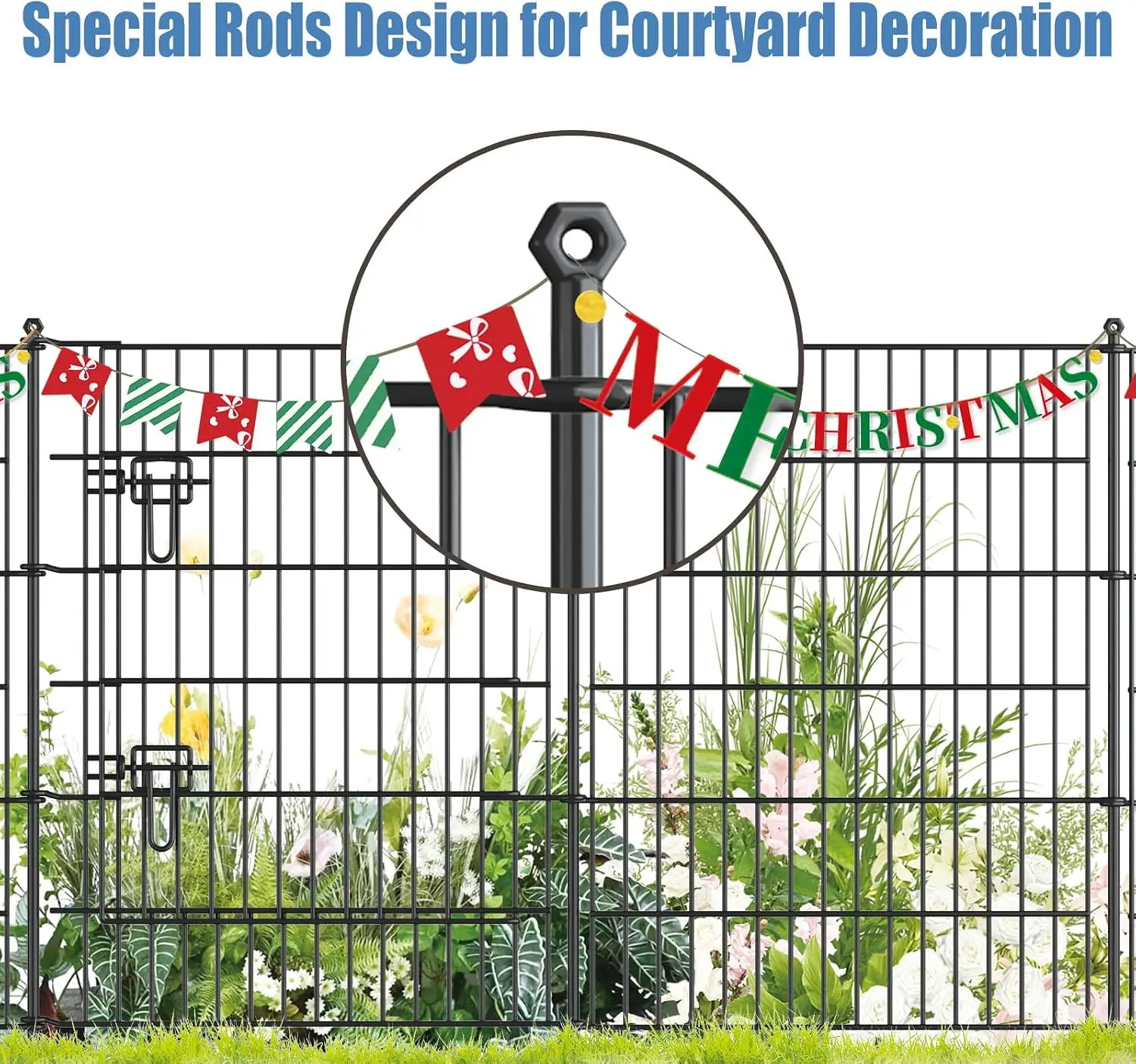 16 Panels Garden Fence,Rustproof Metal Fence Panels - 32in (H)×37.8ft (L) Garden Fencing Animal Barrier with Gate,Dog Fence Outd