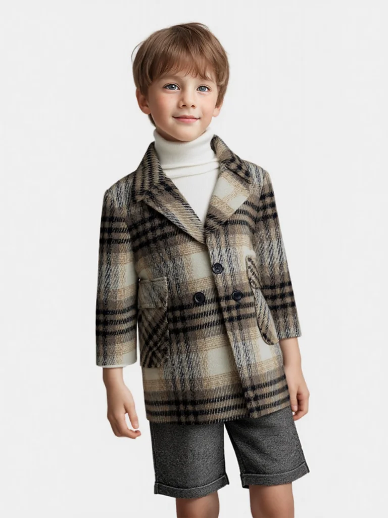 Boys Girls Windproof Outdoor Long Jacket Children Photography Woolen Coat 3-15Y Gentleman Kids Plaid Winter Warm Warm Wool Coat