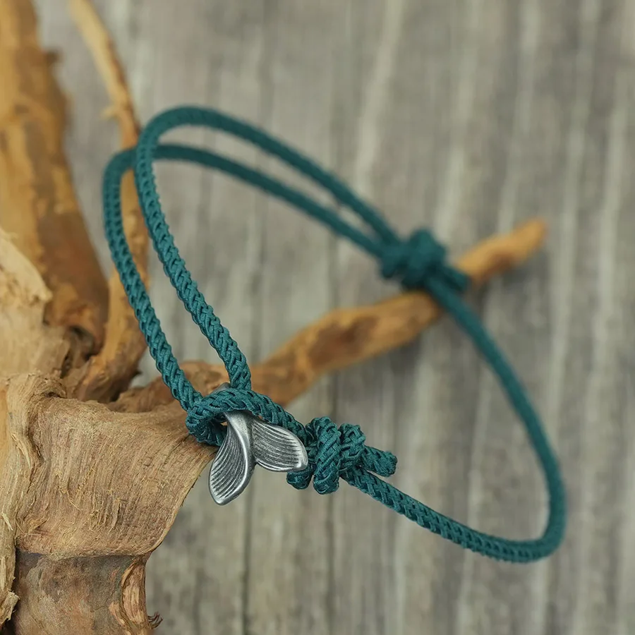 Whale Tail Rope Bracelet Adjustable Handmade Nautical Thin Cord Jewelry Ocean Inspired Surfer Wristband Unisex Friendship Gift