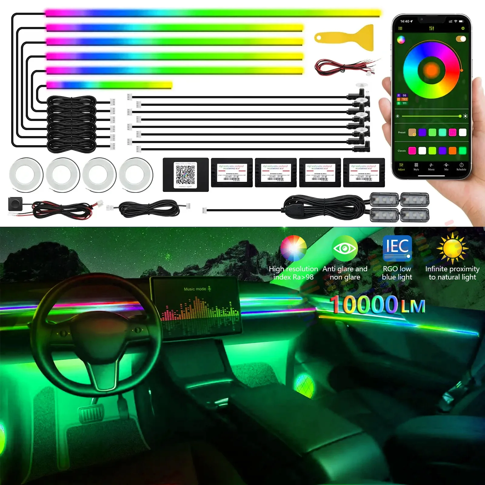 LED 22 In 1 Neon Car Interior light Ambient Car Lights Decorative Acrylic Car Lamp Accesso For Full Universal Atmosphere