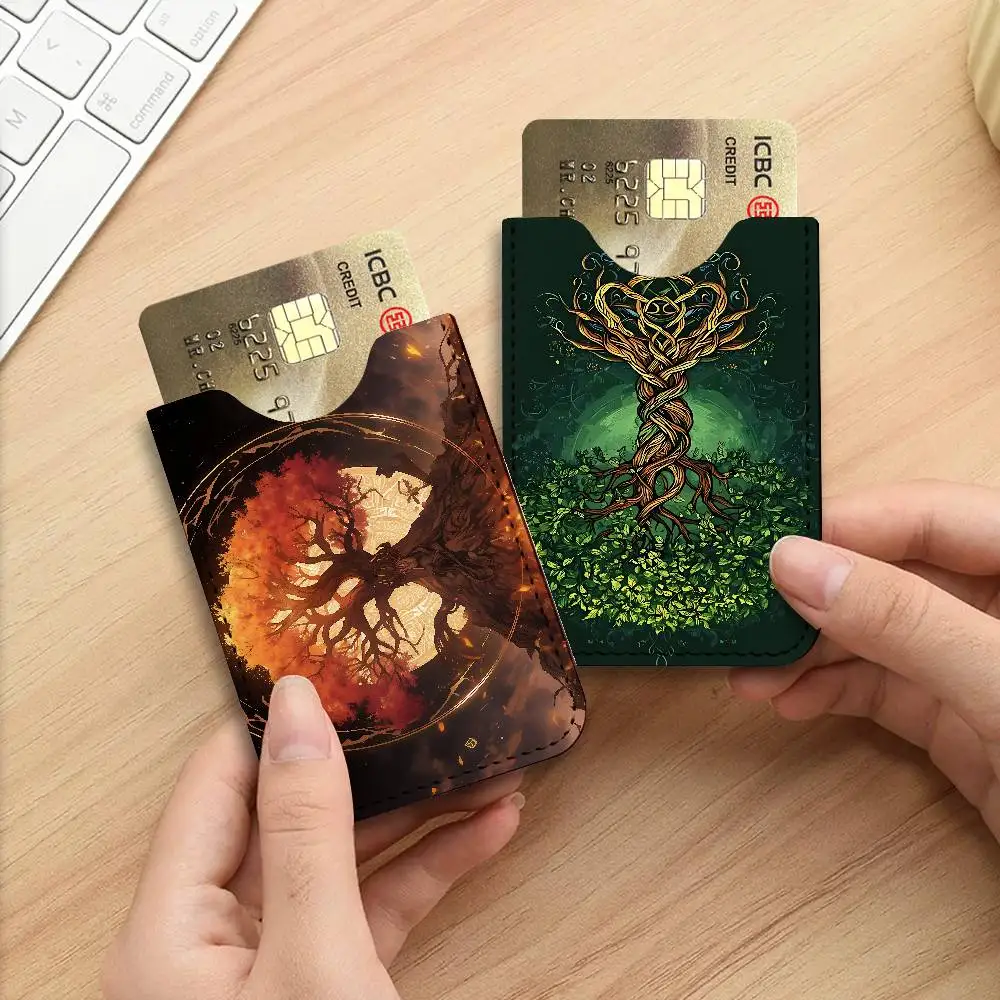 Tree life Yggdrasil Light Soft Leather Mini Card Holder, Ultra Slim Credit Card Wallet for Unisex Pocket Card Storage