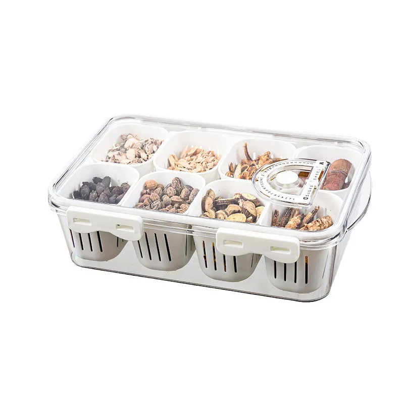 

Grid storage box, plastic transparent Nordic, kitchen seasoning box, multi-functional refrigerator, drain fresh storage box