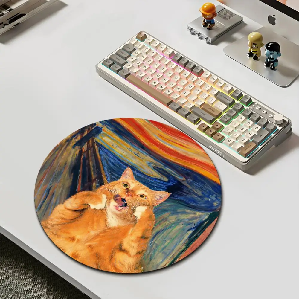 แมวน่ารัก Mouse Pad Vintage Starry Night อุปกรณ์เสริมสําหรับเล่นเกม Mousepad Van Gogh แผ่นรองเม้าส์ Gamer โต๊ะคอมพิวเตอร์ Mousemats 20x20 ซม.