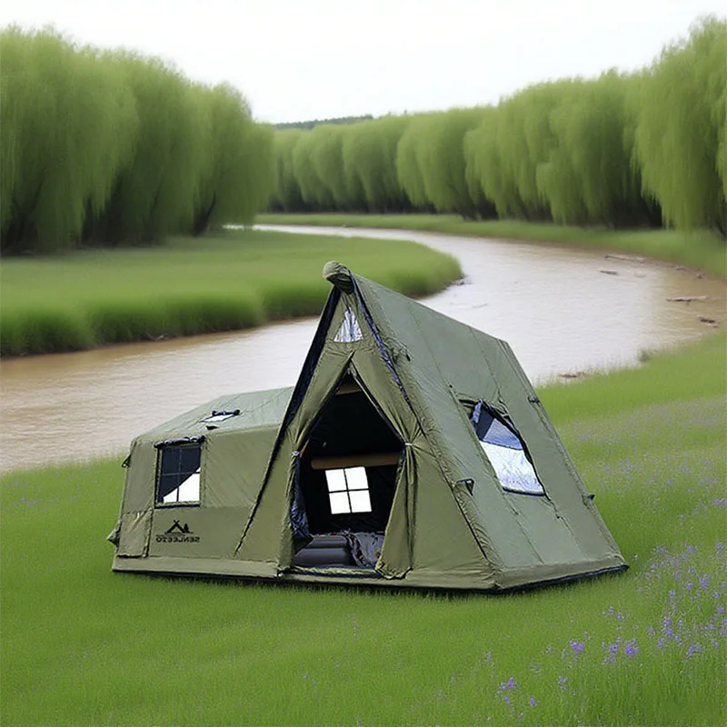 

4/6/8 Person Waterproof Inflatable Camping Tent with Porch Easy Setup Air House Includes Rainfly Large Vestibule for Glamping