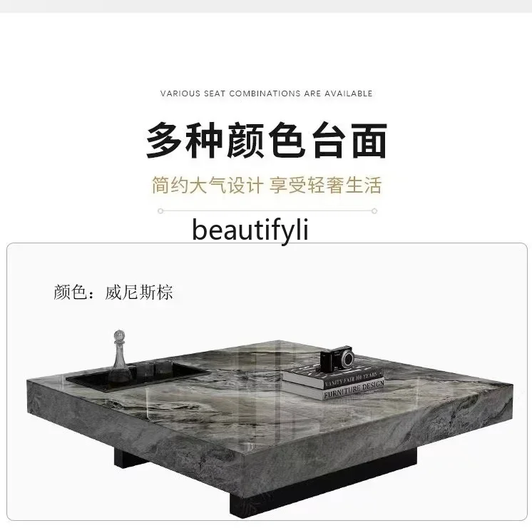 Stone Plate Tea Table Consciousness Minimalist Living Room Home Large and Small Apartment Type Simple Square High-End Villa