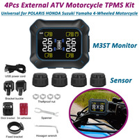 4 External Motorcycle TPMS Sensor ATV Tire Pressure Monitor System+Alarm LCD Display,USB Charge,for POLARIS 4-Wheeled Motorcycle