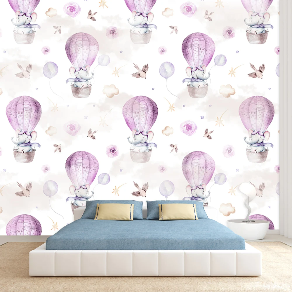 

Custom Peel and Stick Accepted Contact Wall Papers Home Decor Covering Wallpaper for Living Room Kids Hot Air Balloon Murals