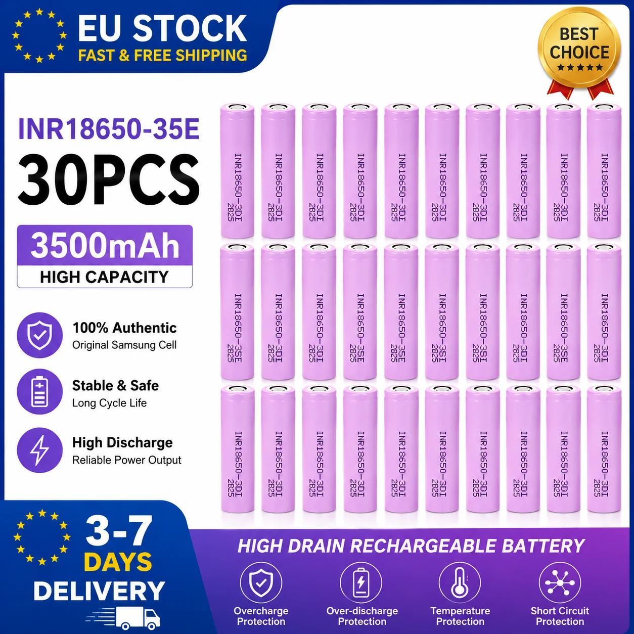Image of EU-Lager 18650 Akku 3,7V 3500mAh 20A INR18650-35E Wiederaufladbare Zelle