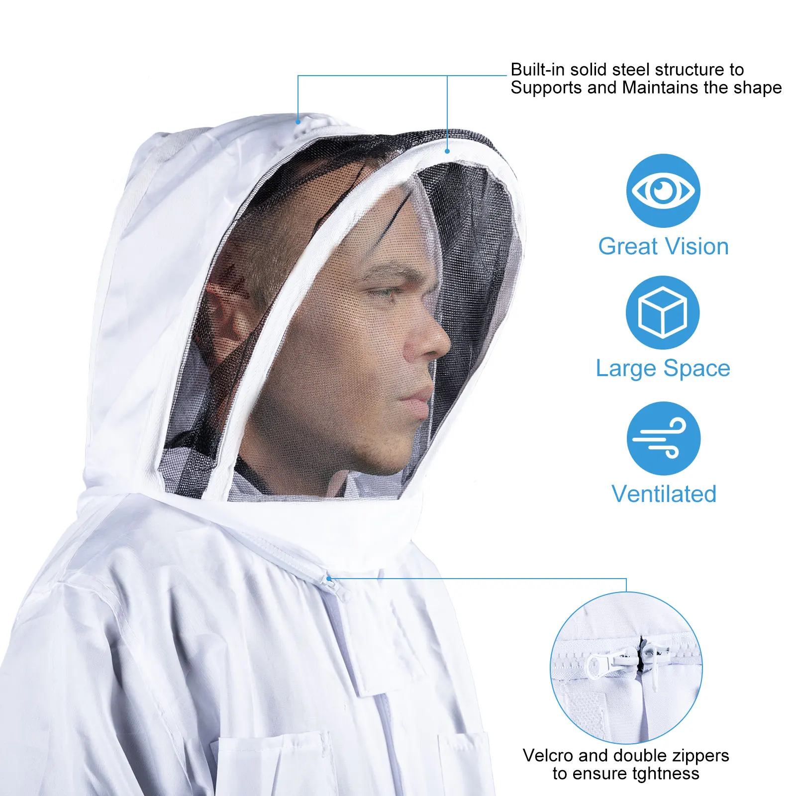Goture Full Body Beekeeping Clothes Professional Beekeepers Clothes Protection Beekeeping Suit Safty Veil Unisex
