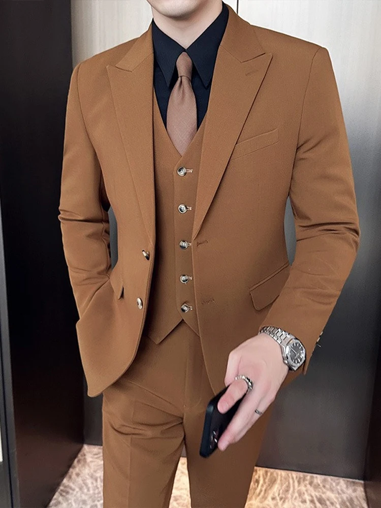 Men's Suit High Quality 3 Piece (Blazer+ Vest + Pants) Fashion Business Slim Fit Single-Breasted Men Suit Wedding Party Tuxedos