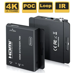 4K HDMI extender over Cat6/7 cable up to 70M 230ft HDMI 4K extender with IR and HDMI Loop out for HDTV apple TV PS4 PC