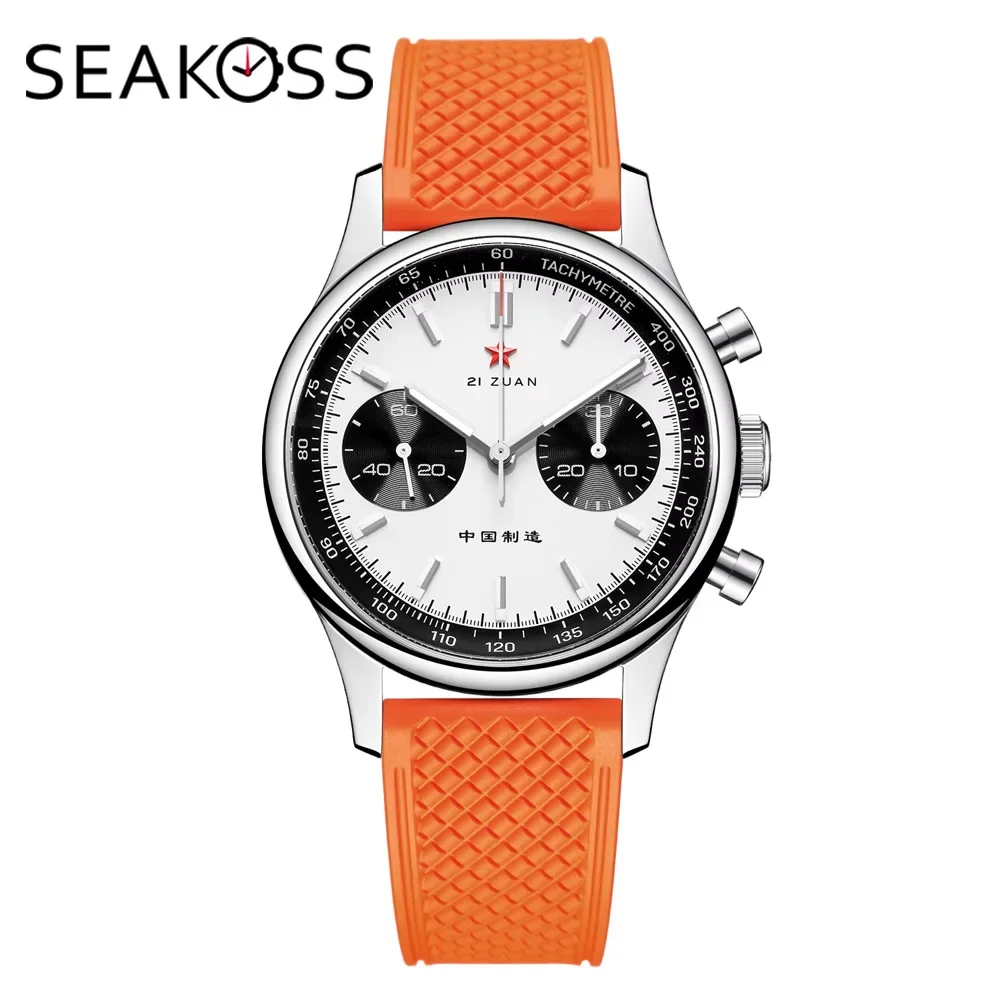 Reloj mecánico con cronógrafo Panda 1963 con movimiento Seagull ST1901, reloj resistente al agua de 40mm para hombre, correa de silicona de zafiro FKM