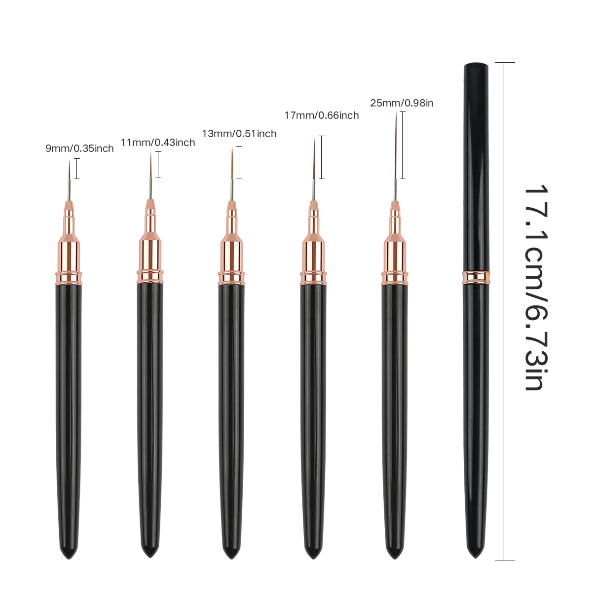 5PCS Nail Art Liner Brush Black plastic handle Handle UV Gel Line Stripes Painting Drawing Pen DIY Manicure Brush Painting Tools