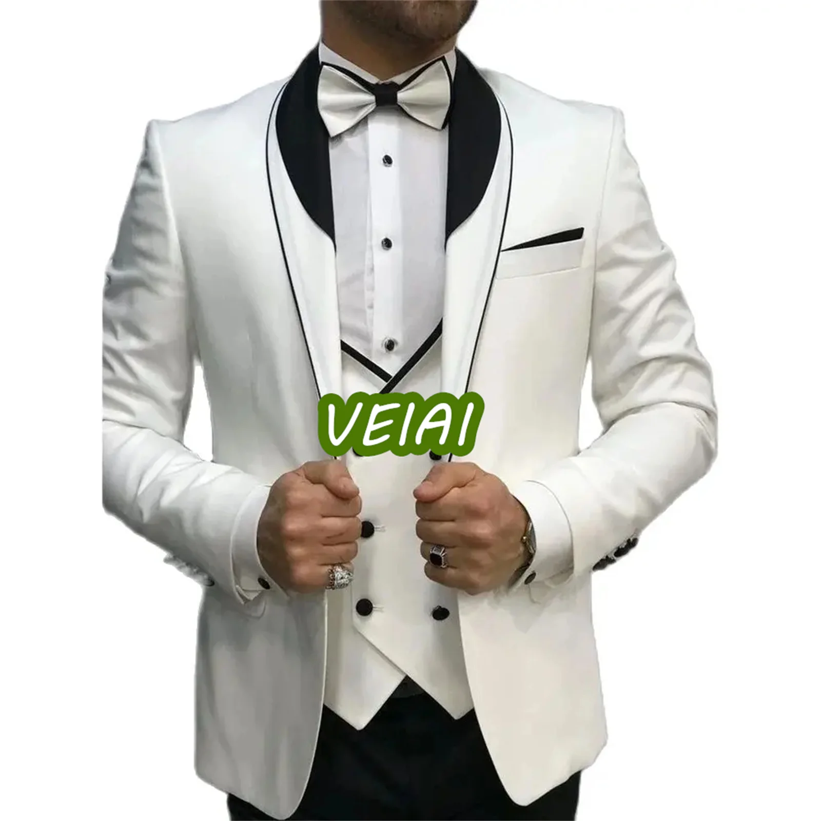 

Elegant White Suits for Men 3 Piece Jacket Pants Vest Shawl Lapel Single Breasted Slim Fit Tailor Made Blazer Ropa Hombre