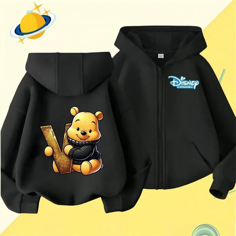 Winnie the Pooh New pin zipper hoodie Boys Girls sweatshirt Autumn and winter long sleeve Harajuku jumper Disney casual hoodie