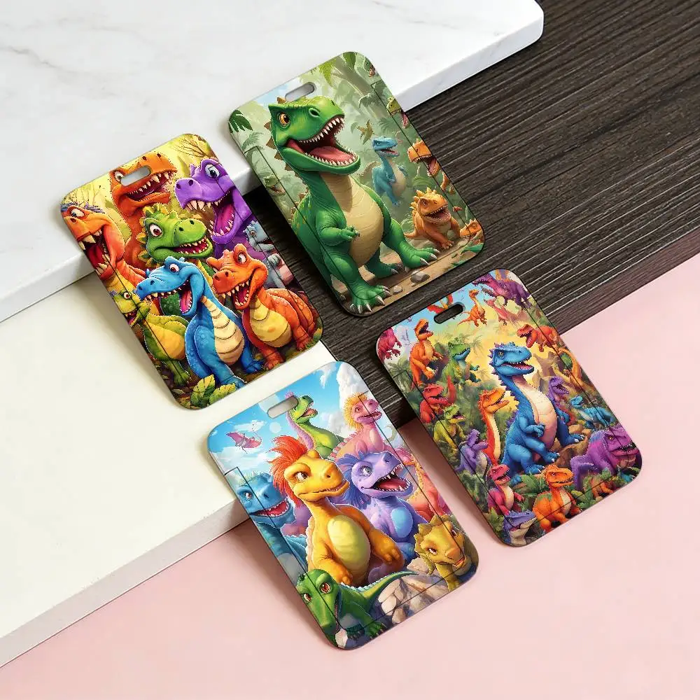 

Современный абстрактный держатель для карт с изображением семьи динозавров, пластиковый, с ремешком, для рабочего пропуска, студенческого билета, фото, бейджа, удостоверения сотрудника