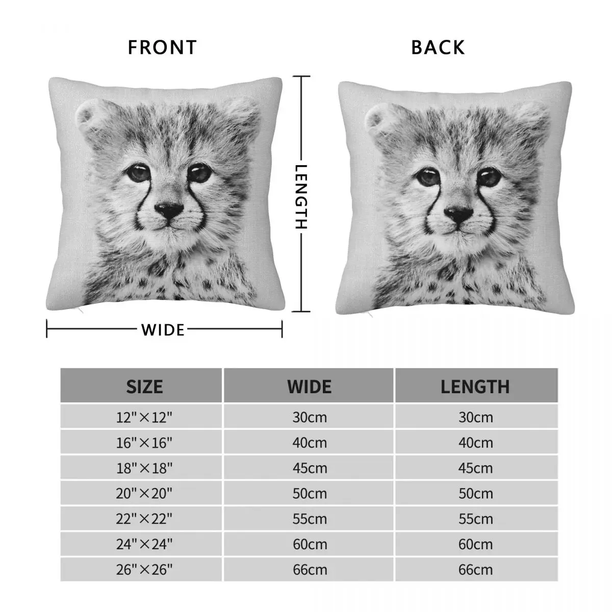 Baby Cheetah Black White Square Pillowcase Polyester Linen Velvet Printed Zip Decor Pillow Case Home Cushion Cover