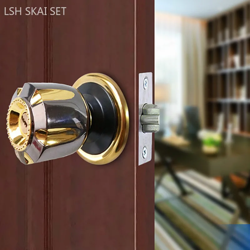 Household Stainless Steel Bathroom Door Lock Vintage Ball Lock Indoor Universal Double Sided Handle Lock Body Set with Key