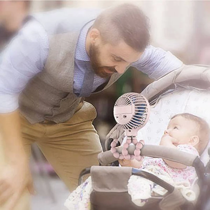 Мини-портативная подвесная подставка в форме осьминога, регулируемый ручной USB-вентилятор для зарядки, охладитель для детской коляски, студенческая, белая