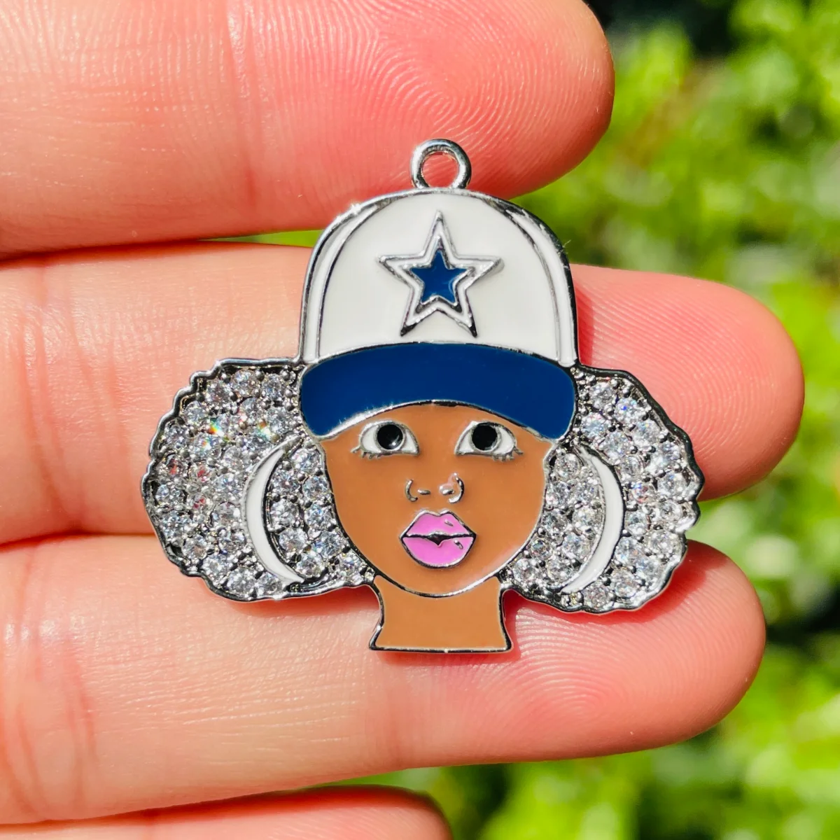 5pcs Enamel Micro Pave Black Girl Charms for Women Bracelet Necklace Making Bling Afro Girl Sports Pendant Jewelry Supply