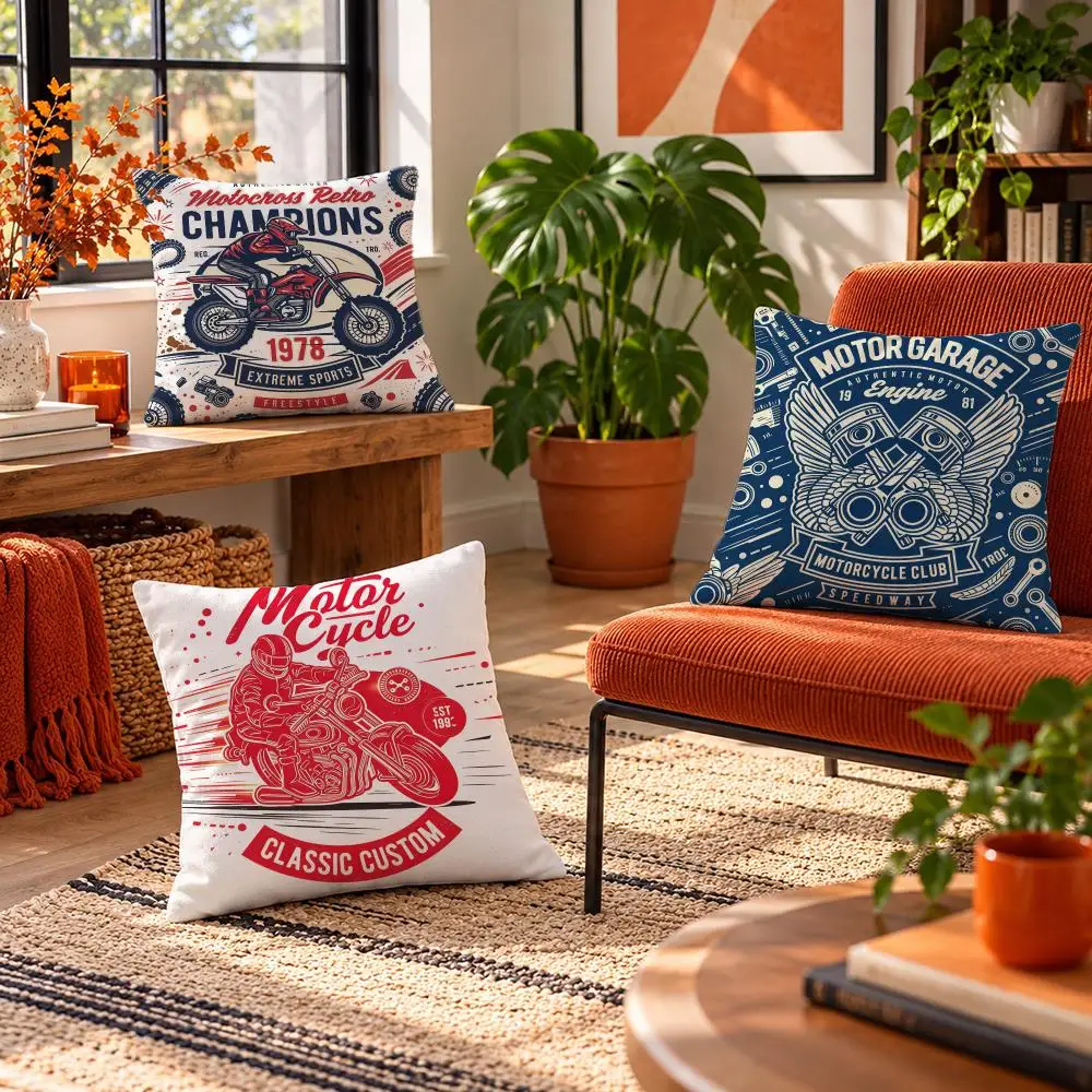 art Motorcycle Bike Badge Cushion Cover Short Plush Throw Pillow Cover Soft Cozy Cushion Case for Sofa Bedroom Home Decor Gift