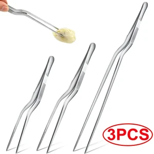 Pinça de cozinha em aço inoxidável, utensílio para churrasco, Food Clip, Bar Chief Tong, portátil para piquenique, churrasco, culinária, 3 pcs, 1pc 10 principais vendas garra para placa - №5